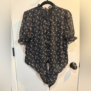Elegant Black Floral Blouse-#1196
